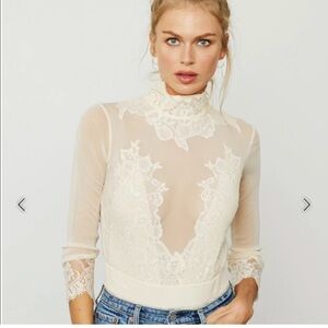 Elegant Cream Lace Top BRAND NEW Take HAH Bow Bodysuit